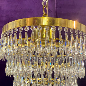 Polished Brass & Crystal Waterfall Chandelier