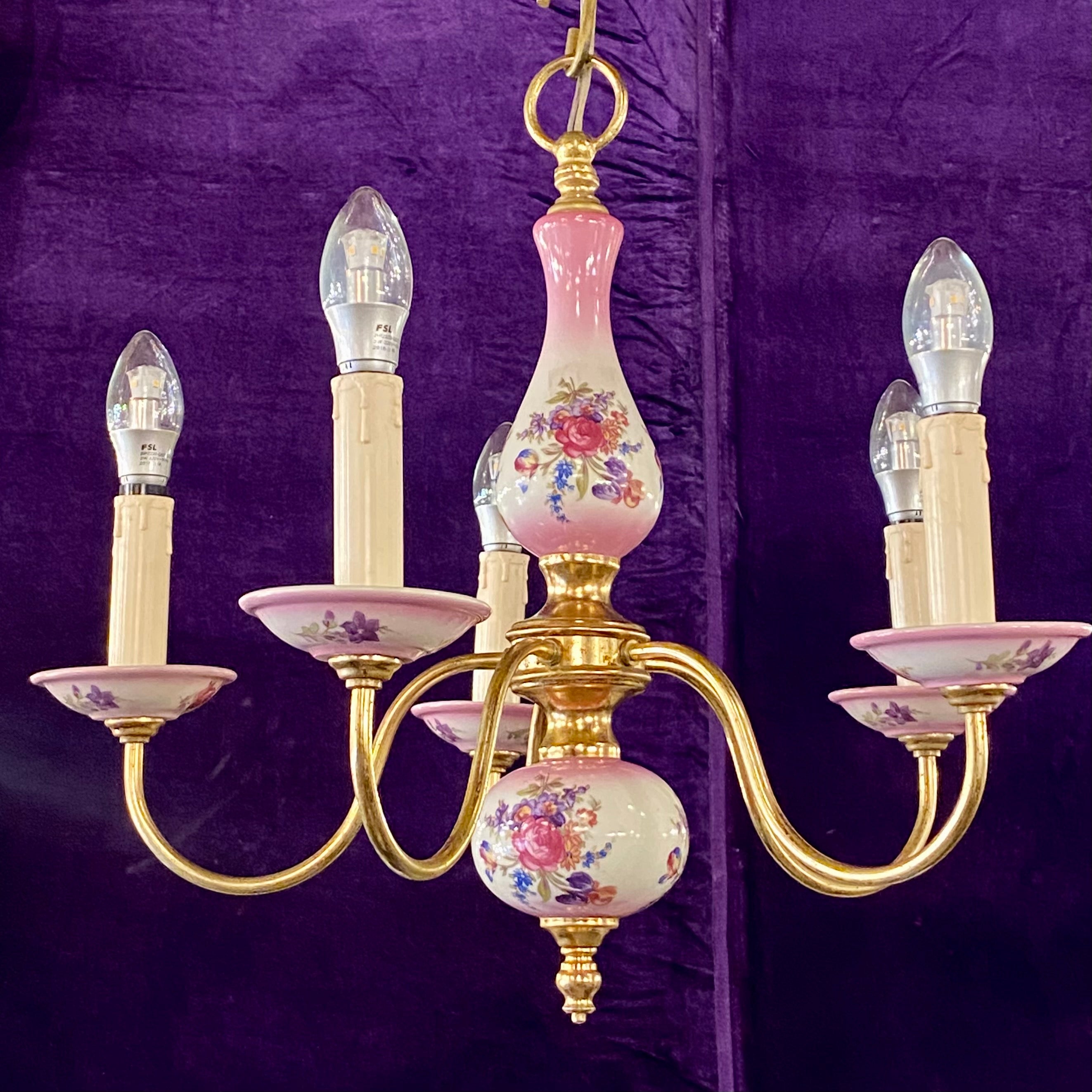 Vintage Pink Delft Chandelier