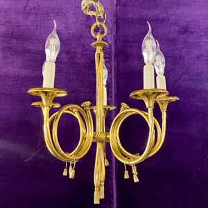 Unusual Brass French Horn Chandelier