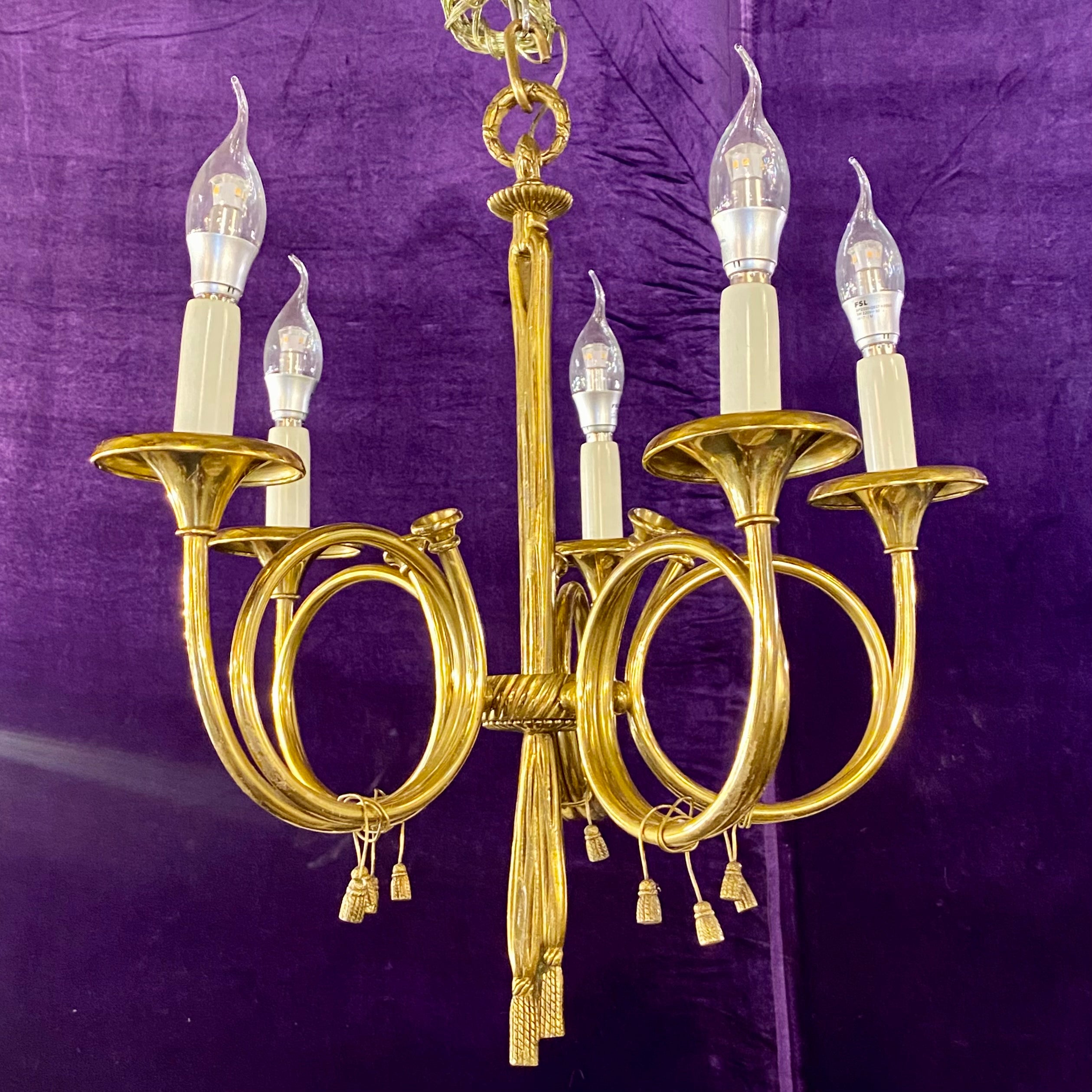 Unusual Brass French Horn Chandelier