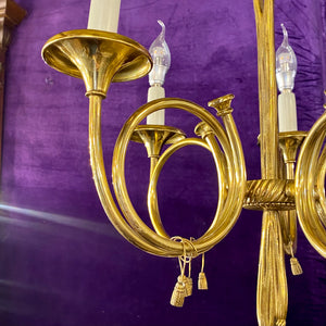 Unusual Brass French Horn Chandelier