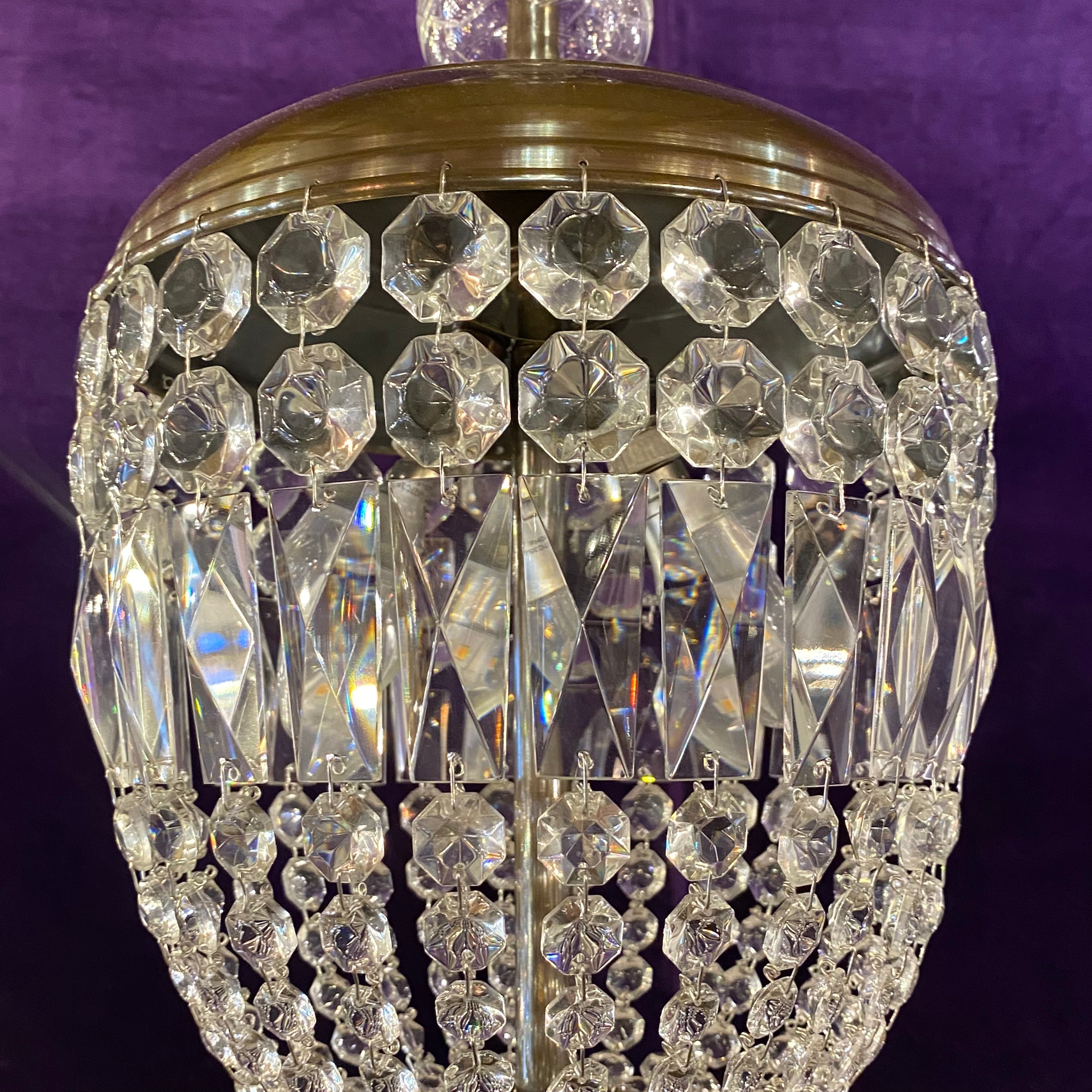 Delos Aged Brass & Crystal Basket Chandelier