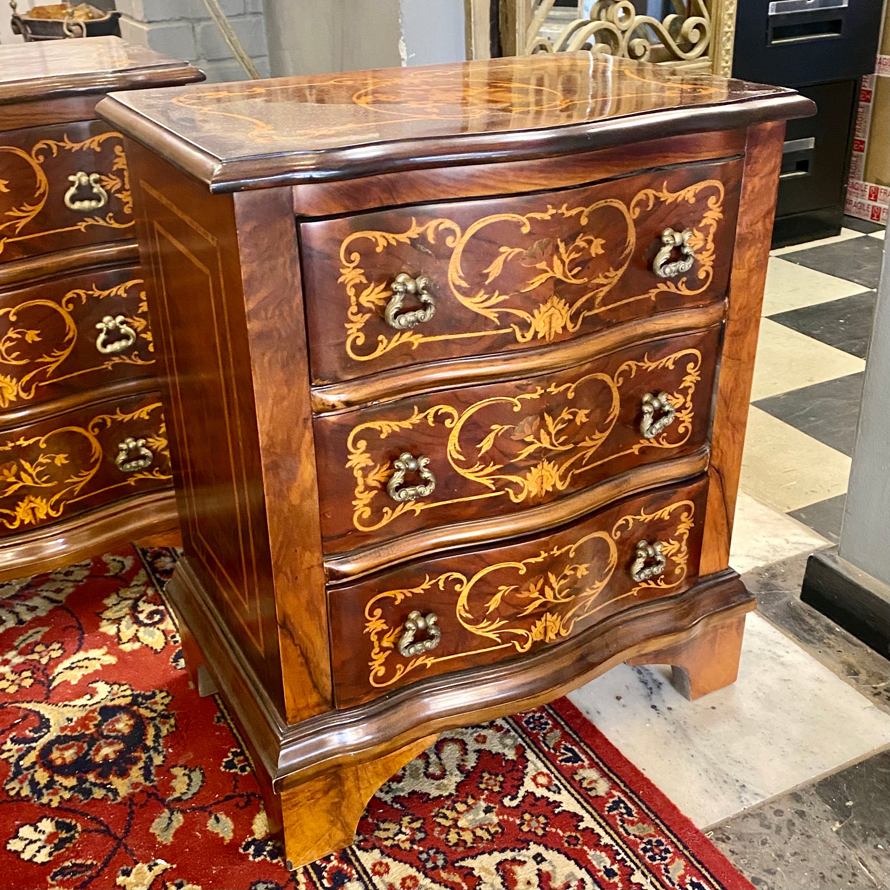 Pair Inlaid Polished Mahogany Bedside Tables