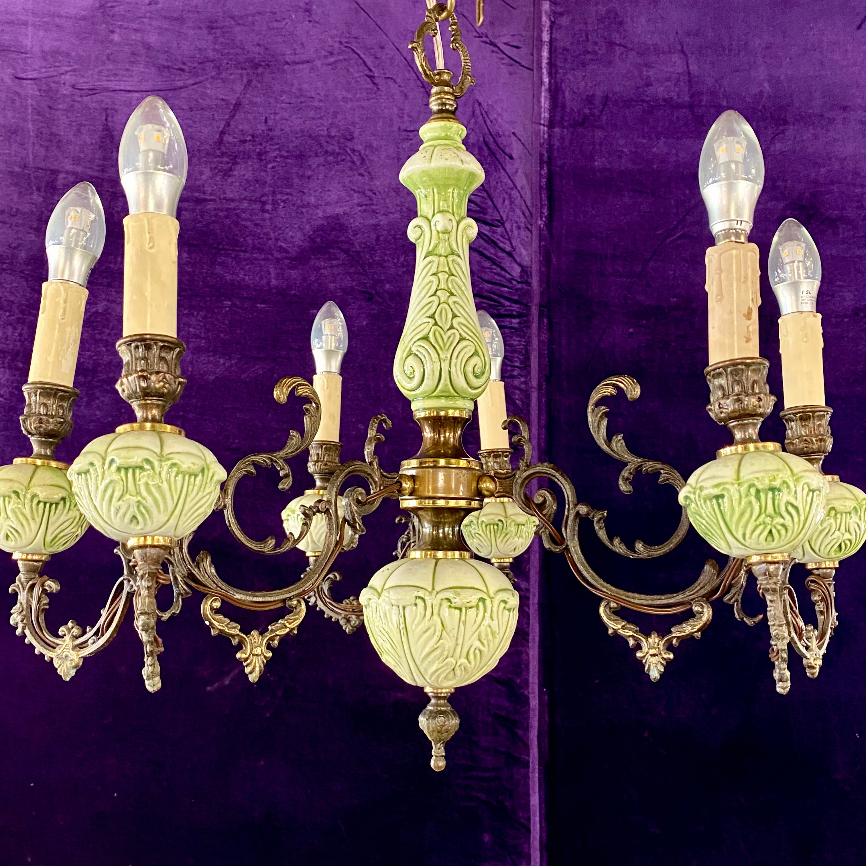 Antique Porcelain and Silver Chandelier - SOLD