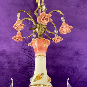 Exquisite Gold & Pink Capodimonte Porcelain Chandelier