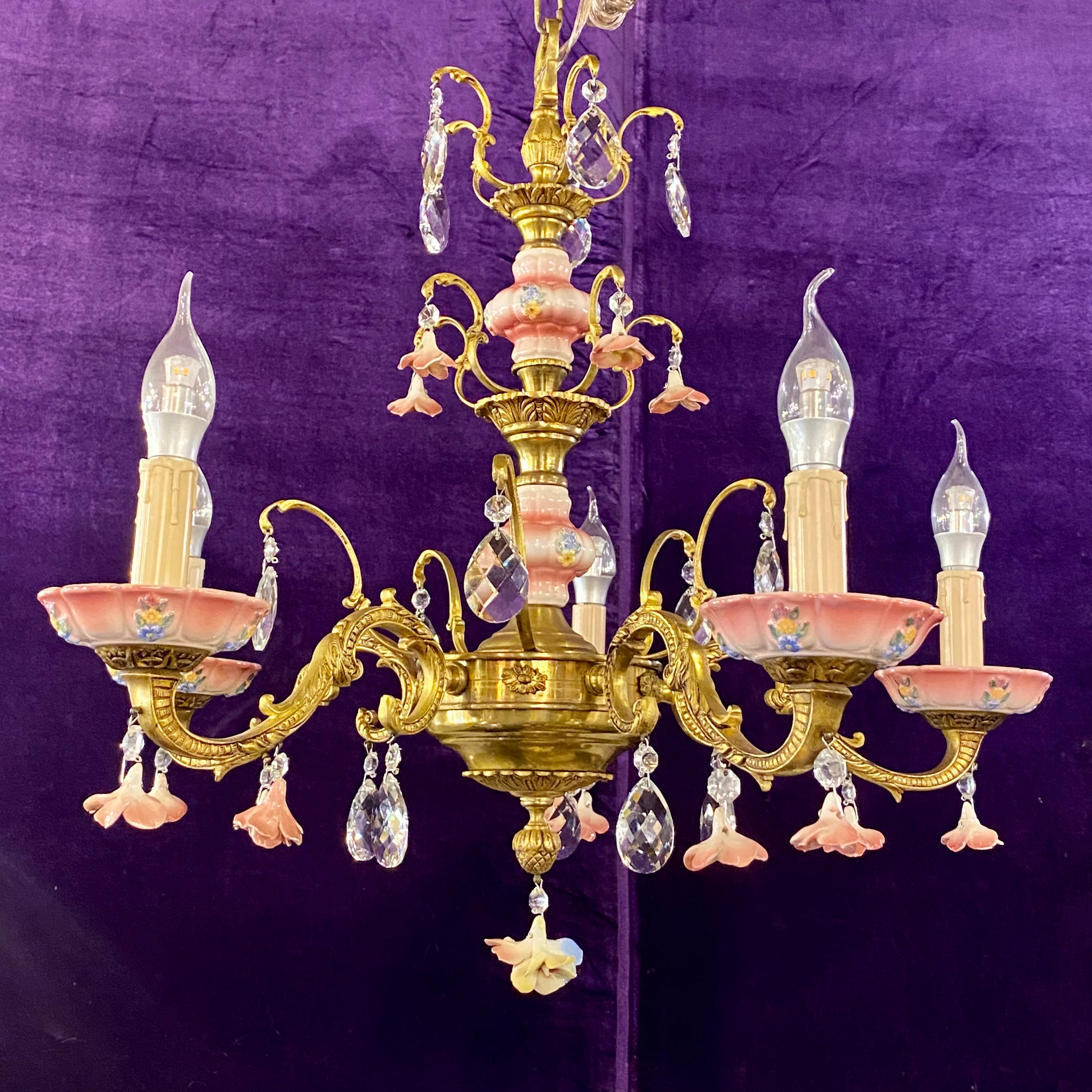 Gorgeous Dusty Pink & Blue Capodimonte Chandelier