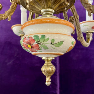 Antique Delft Chandelier with Peachy Tones