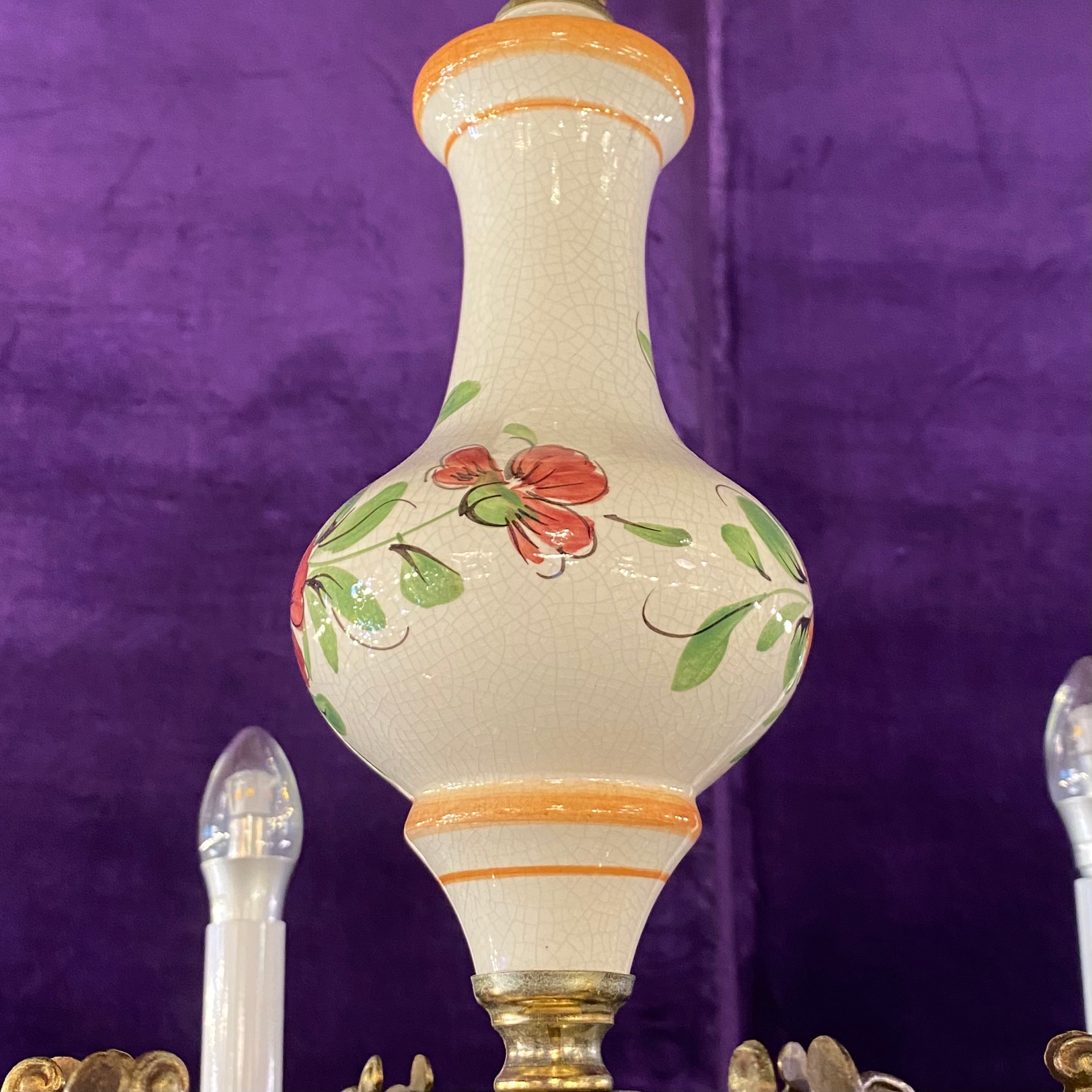 Antique Delft Chandelier with Peachy Tones