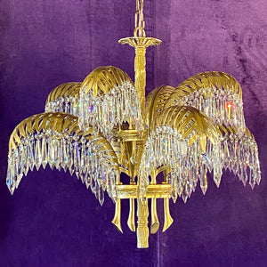 Brass and Crystal Palm Tree Chandelier (Large) - SOLD