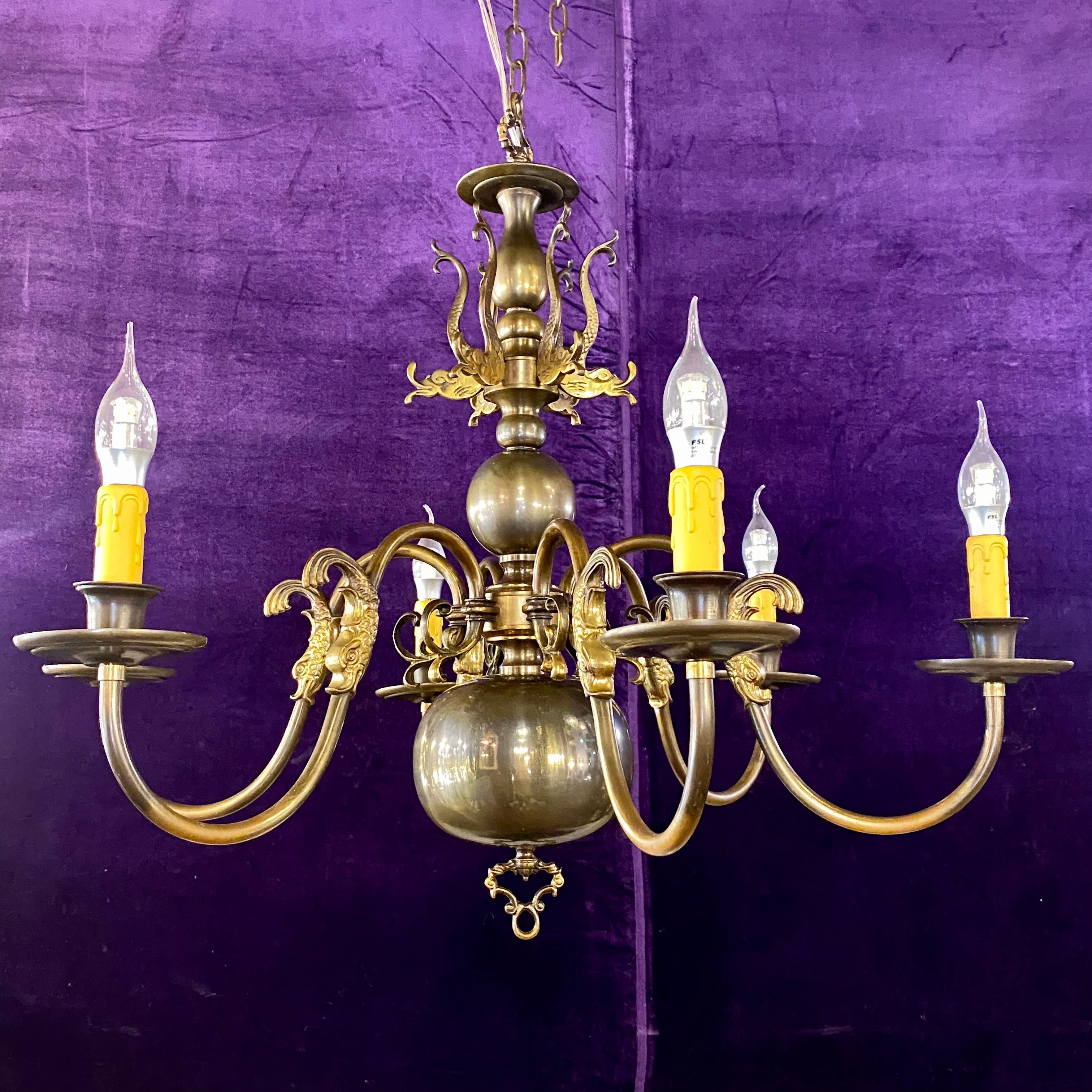 Aged Brass Flemish Chandeliers with Detailed Castings - SOLD