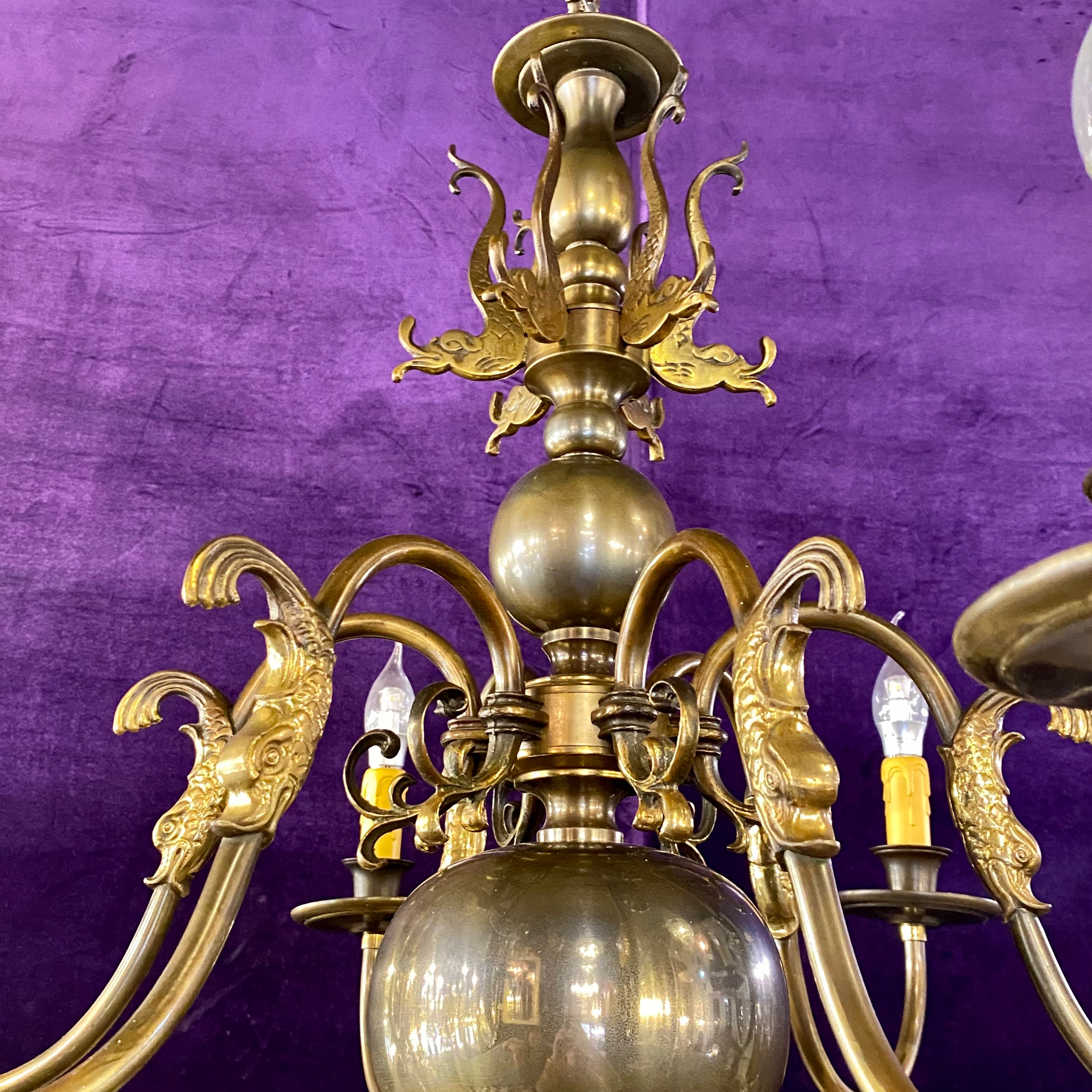 Aged Brass Flemish Chandeliers with Detailed Castings - SOLD