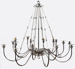 An Extremely Large Nickel Sixteen Arm Chandelier