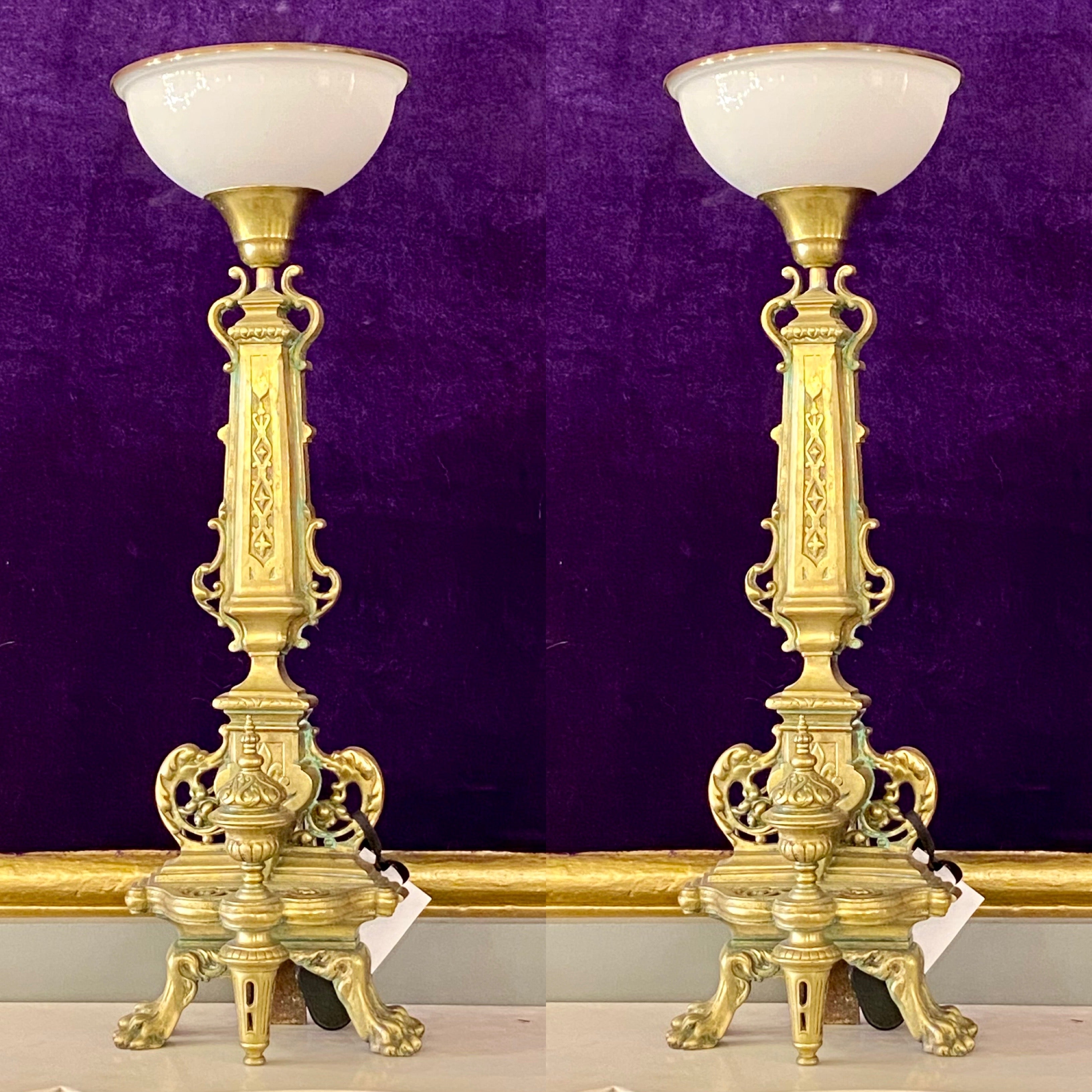 Pair of Antique Cast Brass Table Lamps