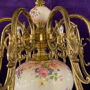 Large & Elegant Pink Delft Chandelier