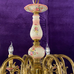 Large & Elegant Pink Delft Chandelier