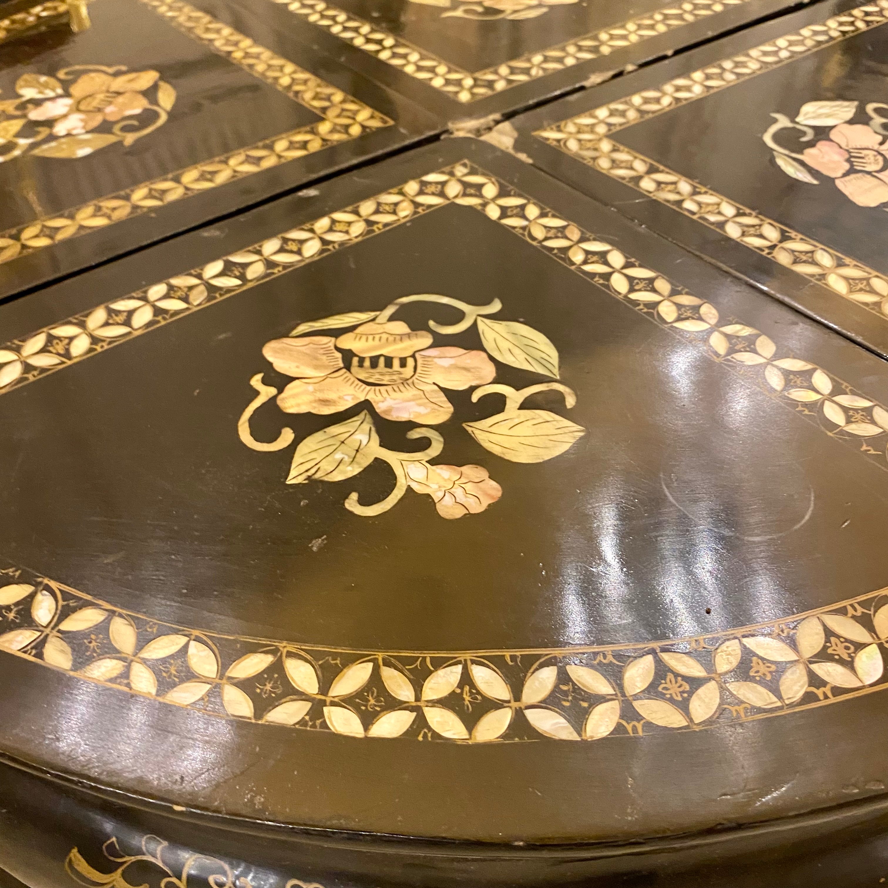 Precious Hand Painted Japanese Side Tables with Mother of Pearl Inlay