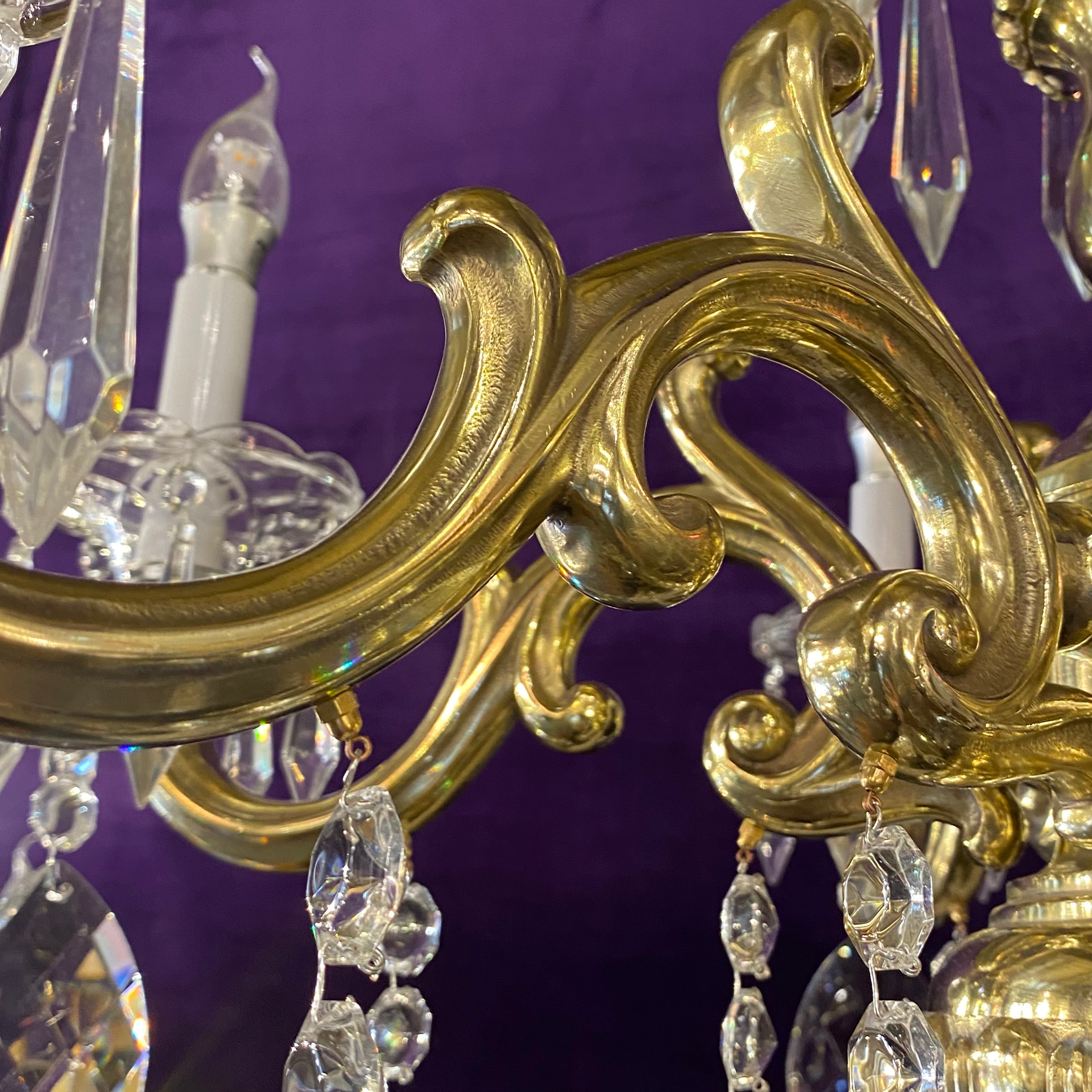 Heavy Polished Brass  Crystal Chandelier