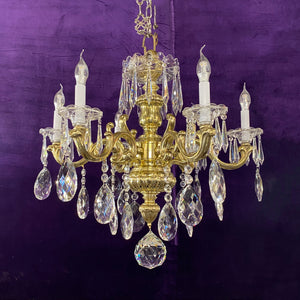 Heavy Polished Brass  Crystal Chandelier