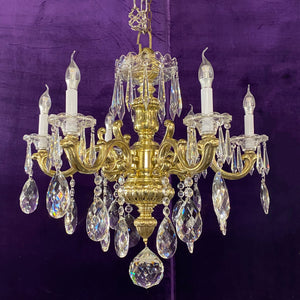 Heavy Polished Brass  Crystal Chandelier