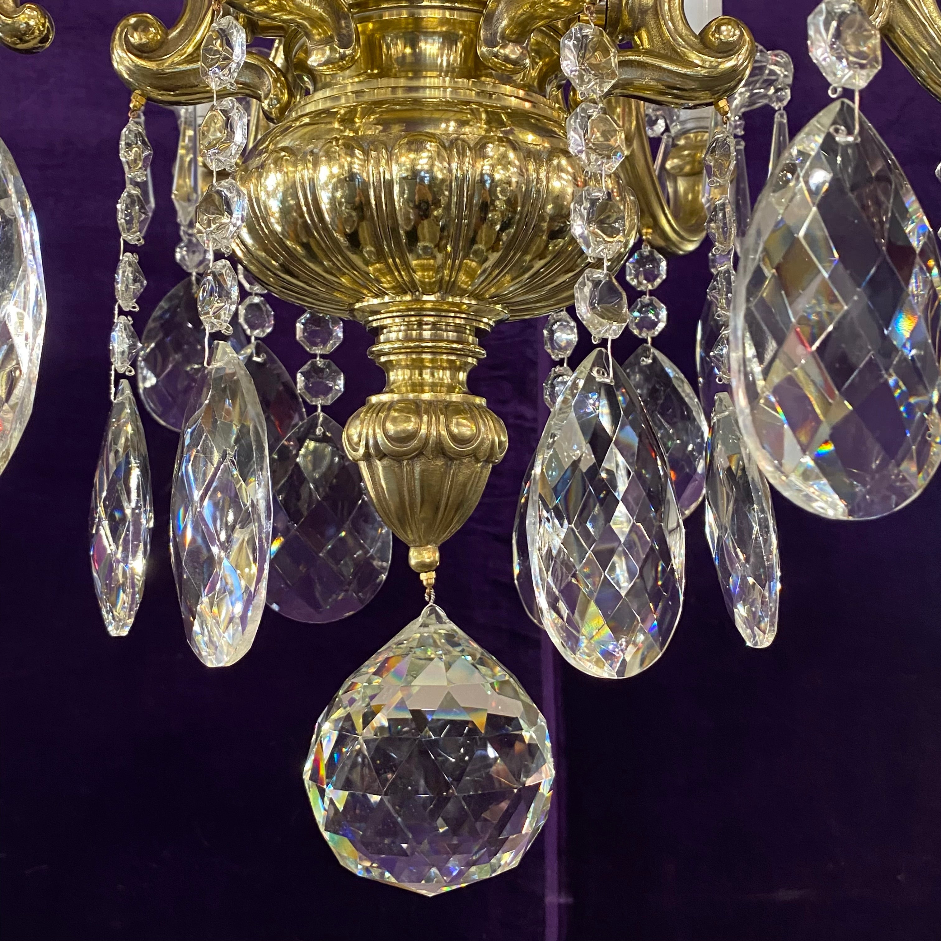 Heavy Polished Brass  Crystal Chandelier