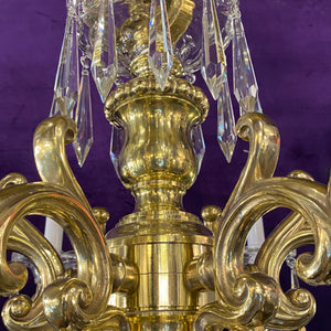 Heavy Polished Brass  Crystal Chandelier