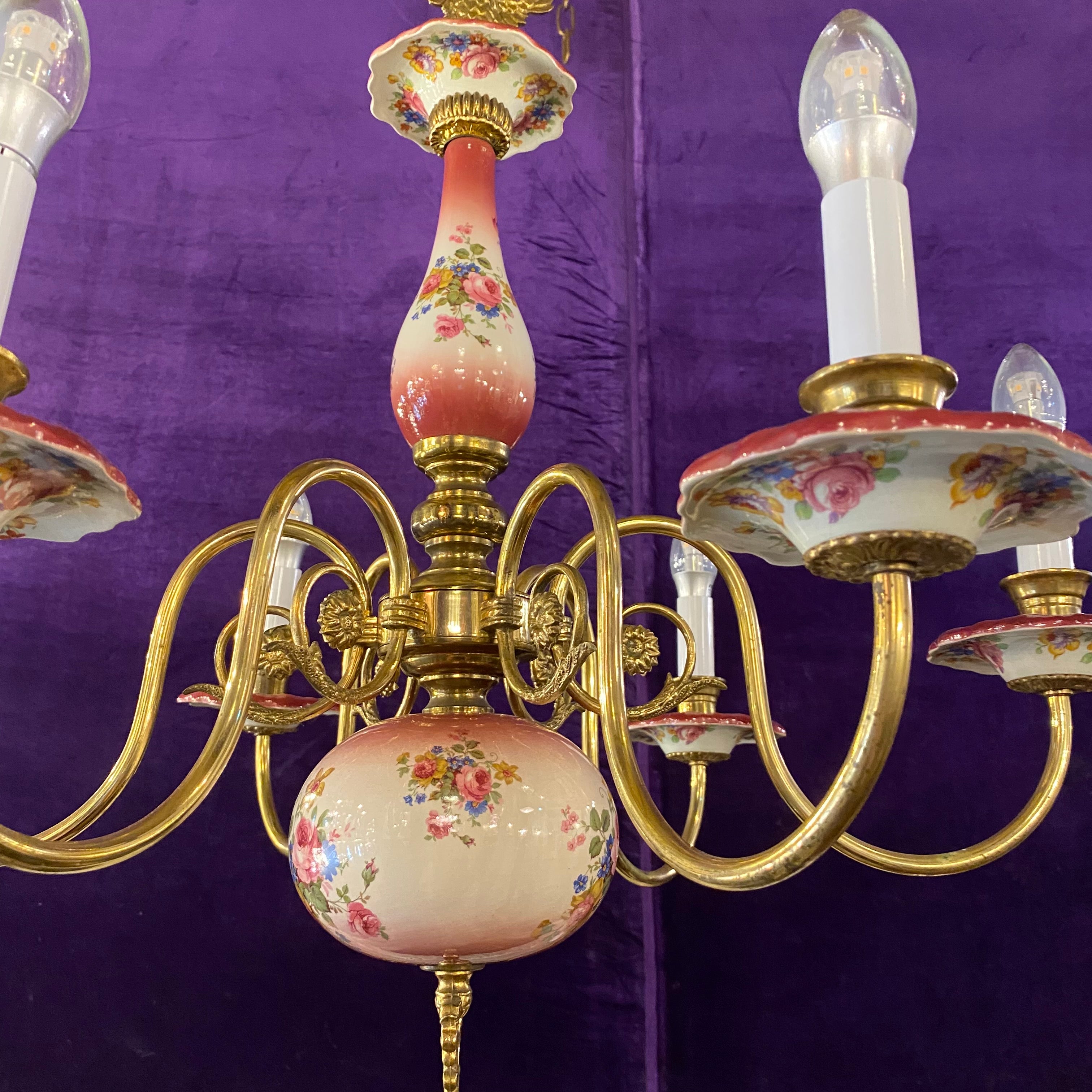 Red & Pink Vintage Delft Chandelier