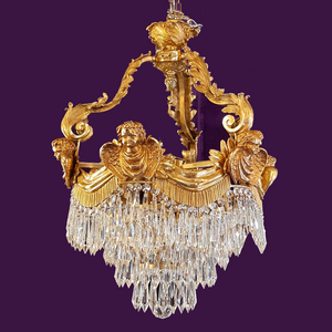 Heavy Cast Brass Waterfall Chandelier with Cherubs