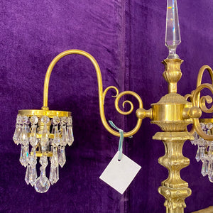 Crystal & Polished Brass Waterfall Candelabra