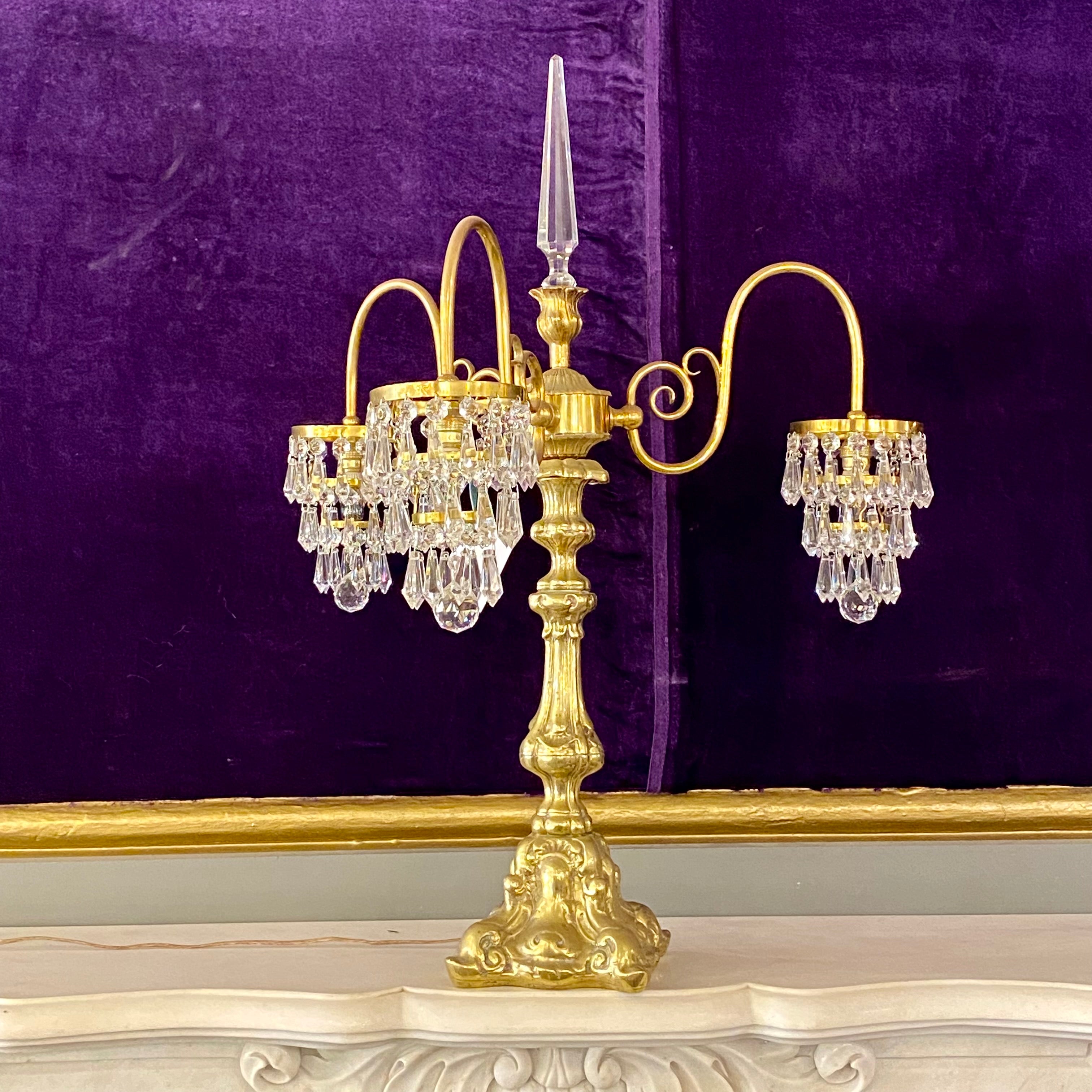 Crystal & Polished Brass Waterfall Candelabra