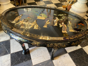 Japanese Hand Painted Coffee Table with Mother of Pearl Inlay