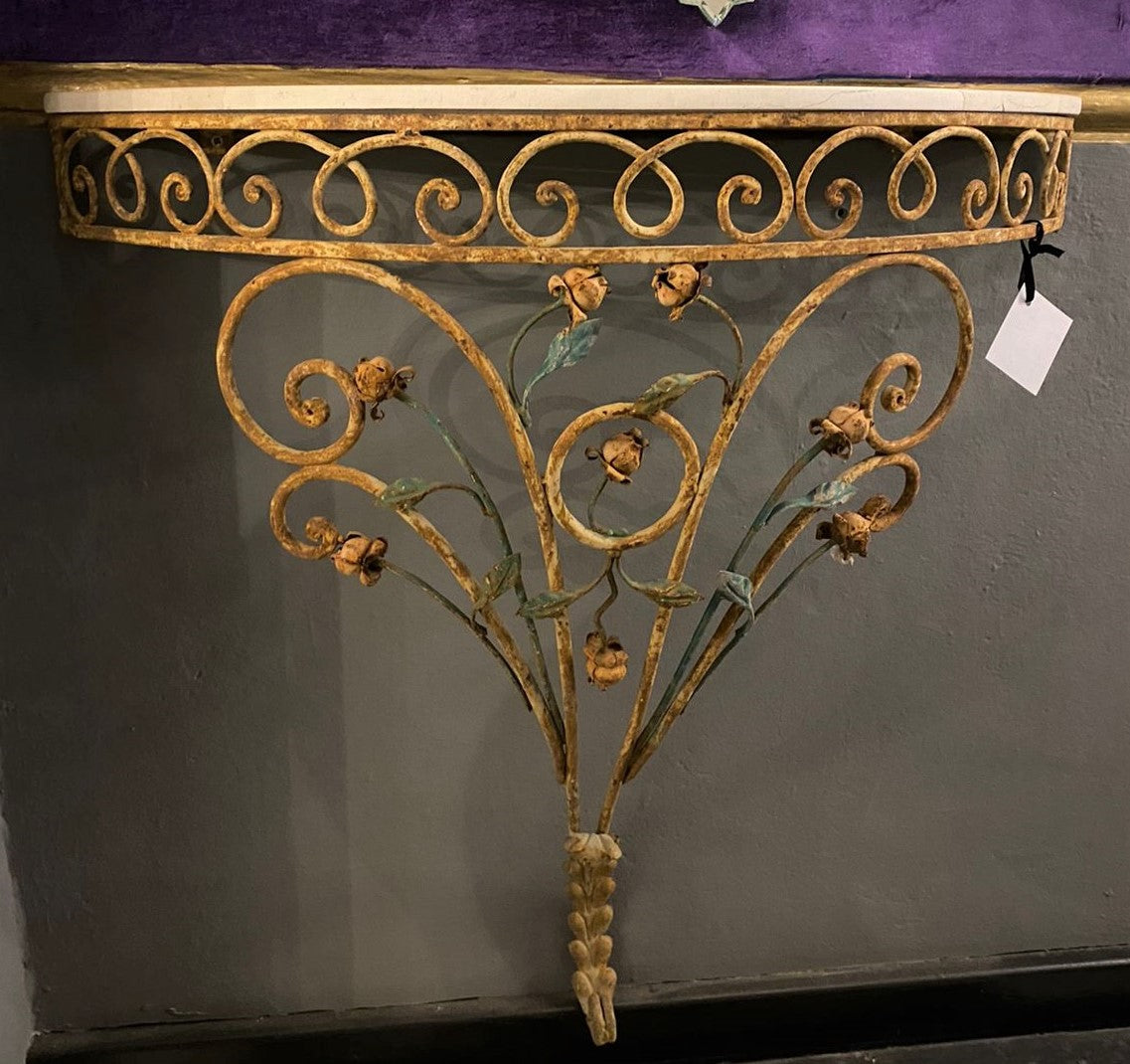 Distressed Wrought Iron Console with Marble Top - SOLD