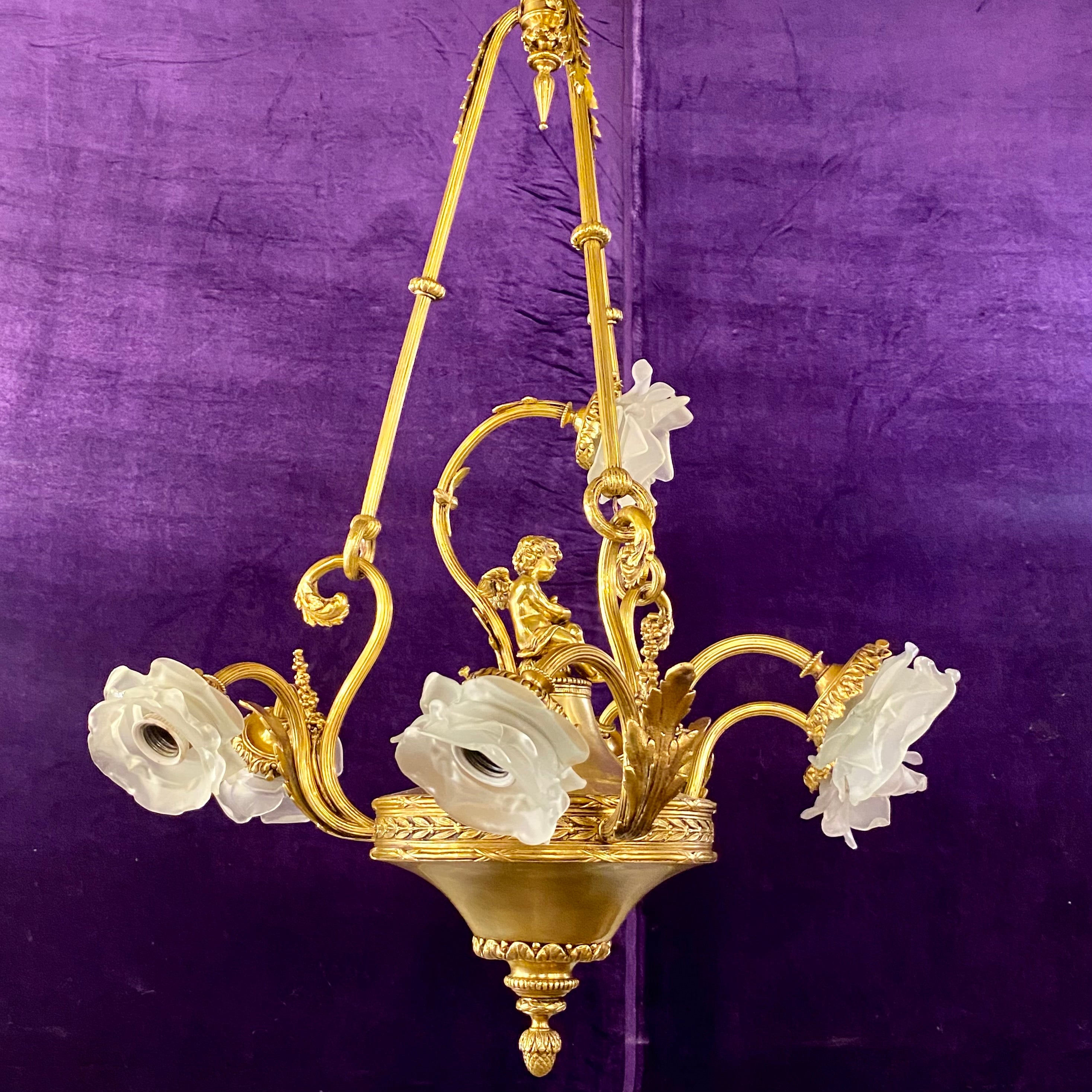 Exquisite and Rare French Romantic Brass Chandelier