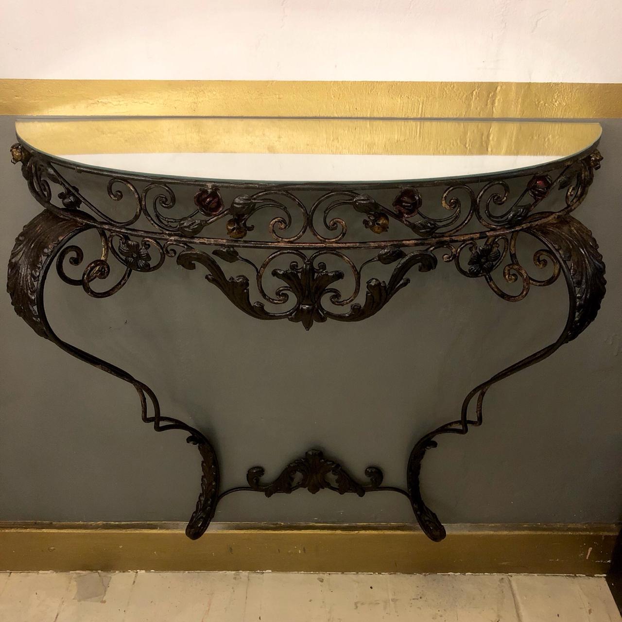 Wrought Iron Console with Mirror Top - SOLD