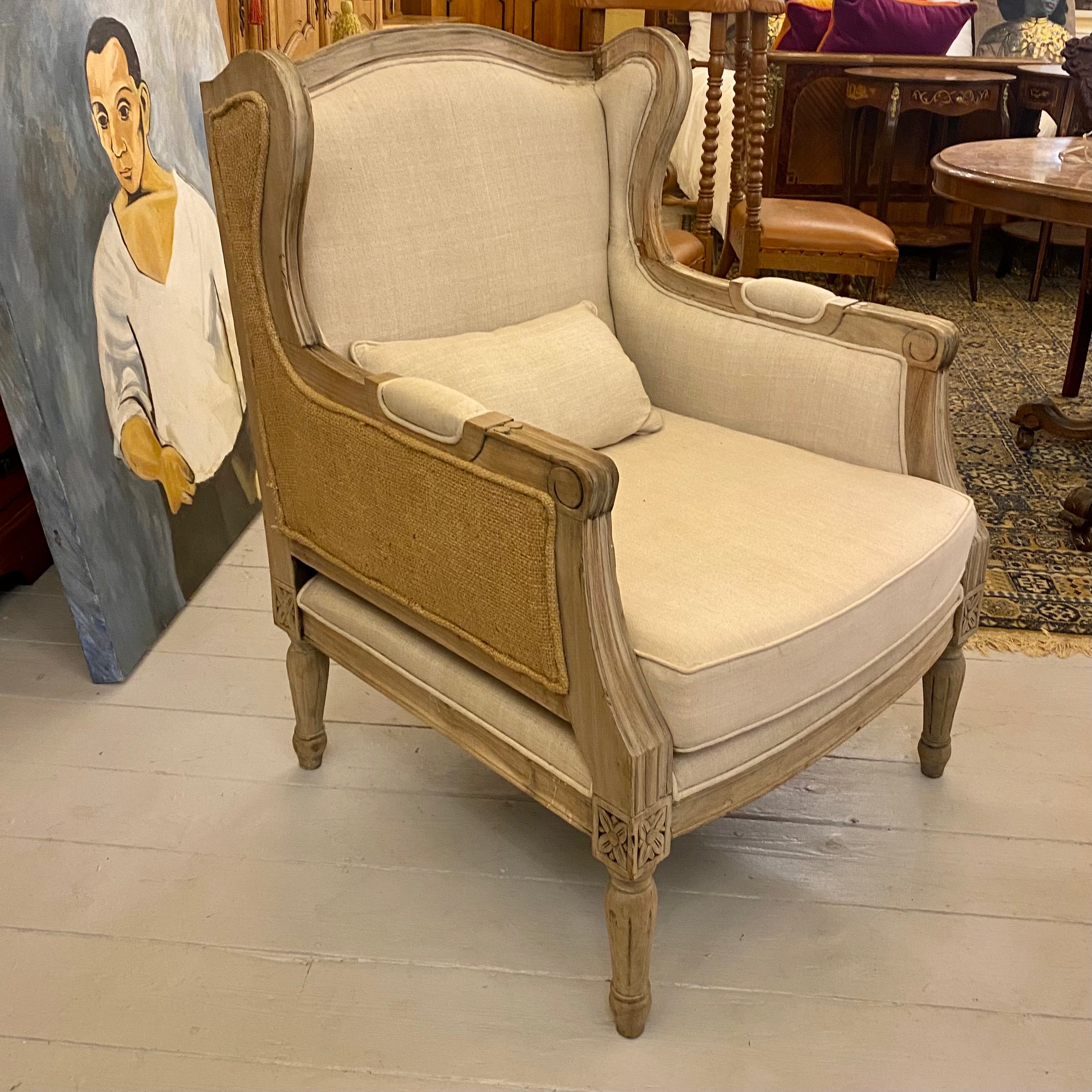 Linen & Hessian Wingback Armchair