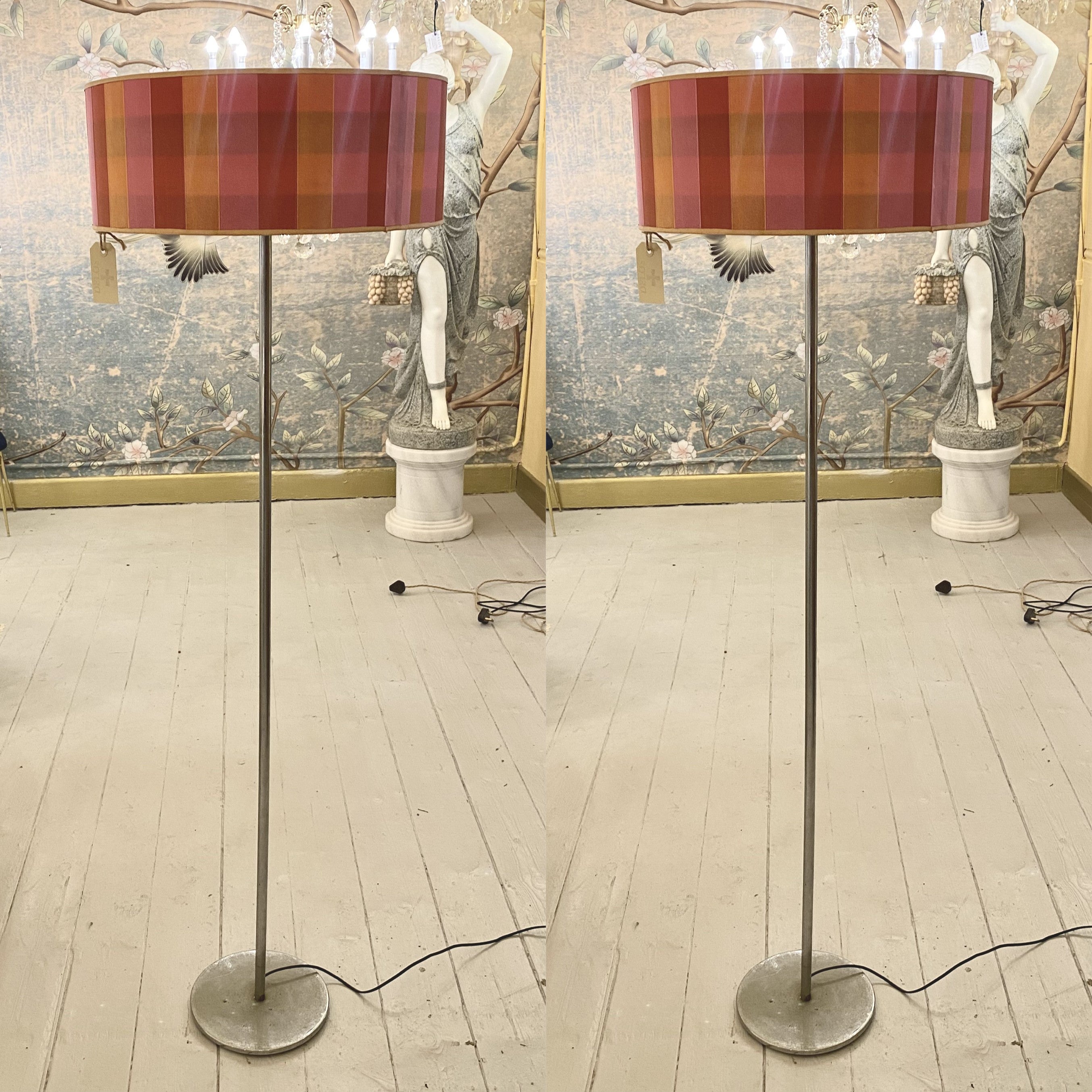 Pair of Vintage Chrome Standing Lamps with Funky Shades