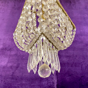 Small Brass and Crystal Neoclassical Chandelier