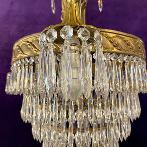 Antique Brass and Crystal Waterfall Chandelier