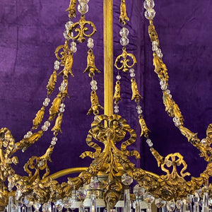 Stunning Empire Era Gilt Brass and Crystal Chandelier