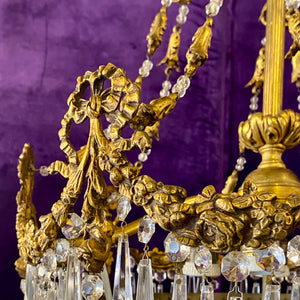 Stunning Empire Era Gilt Brass and Crystal Chandelier