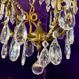 Antique Italian Cage Chandelier with Original Crystals