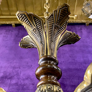 Victorian Brass and Wood Chandelier