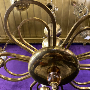 Art Deco Brass Chandelier with Pretty Violet Glass Detail