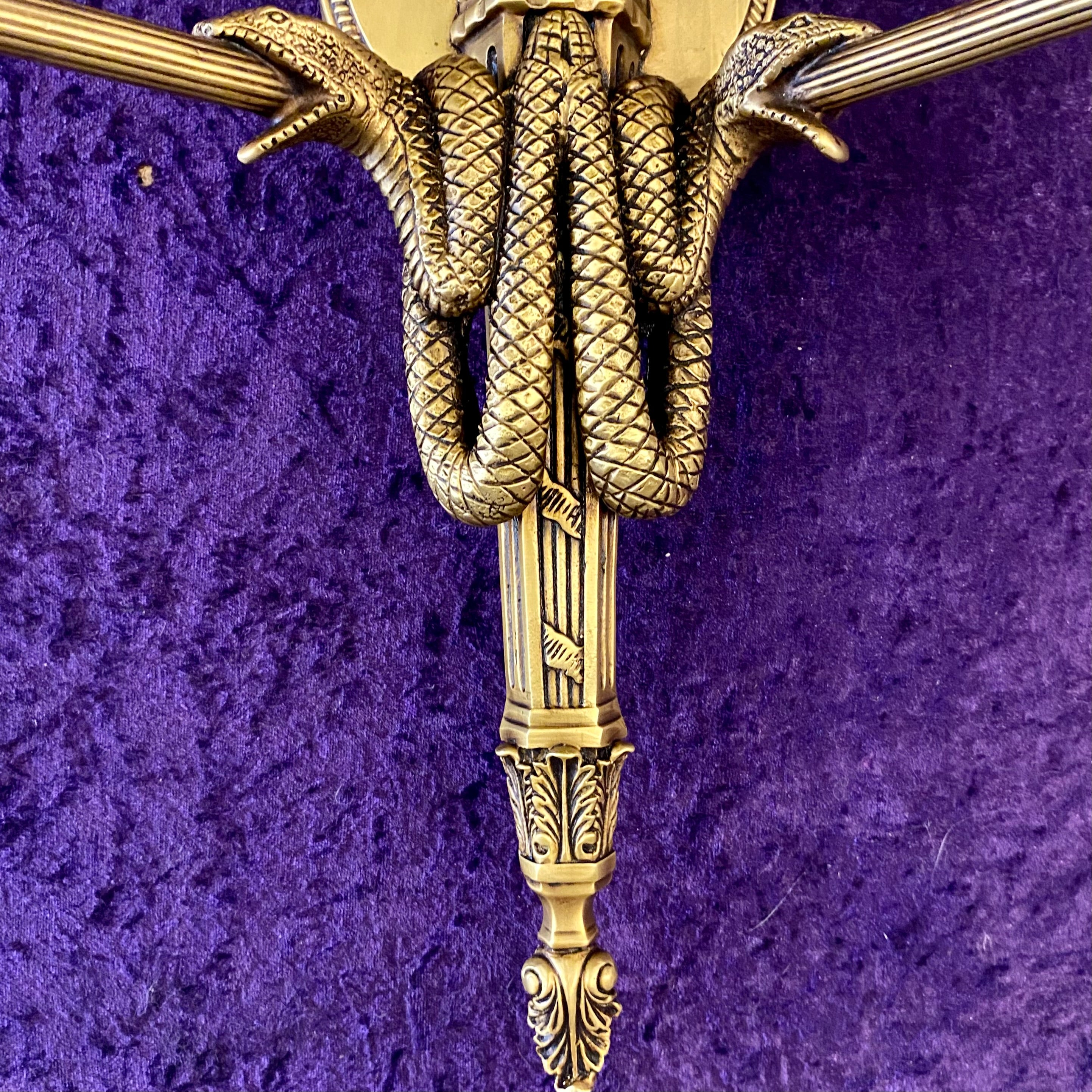 Polished Brass Wall Sconce with Serpent Details