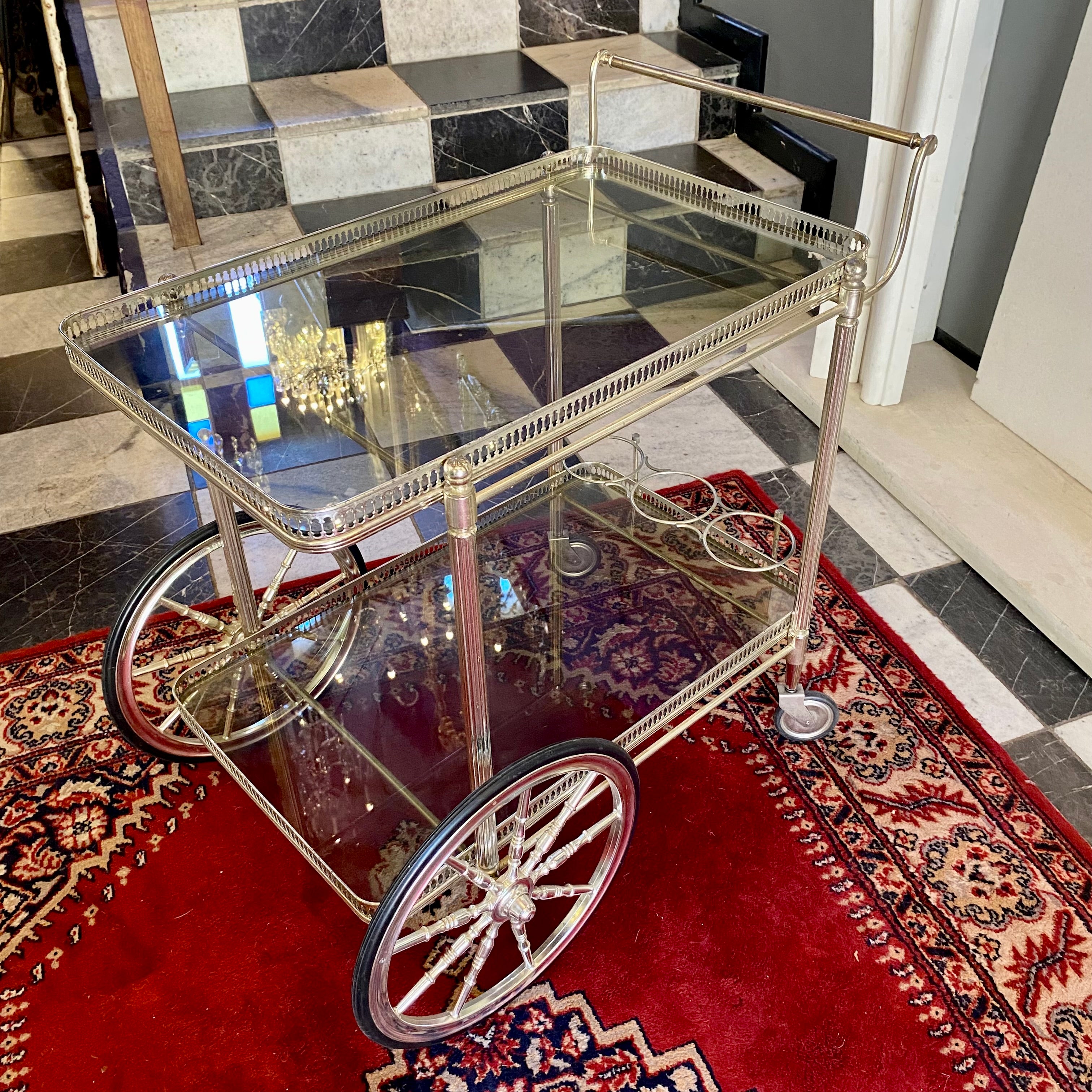 Pretty Vintage Metal and Glass Drinks Trolley - SOLD