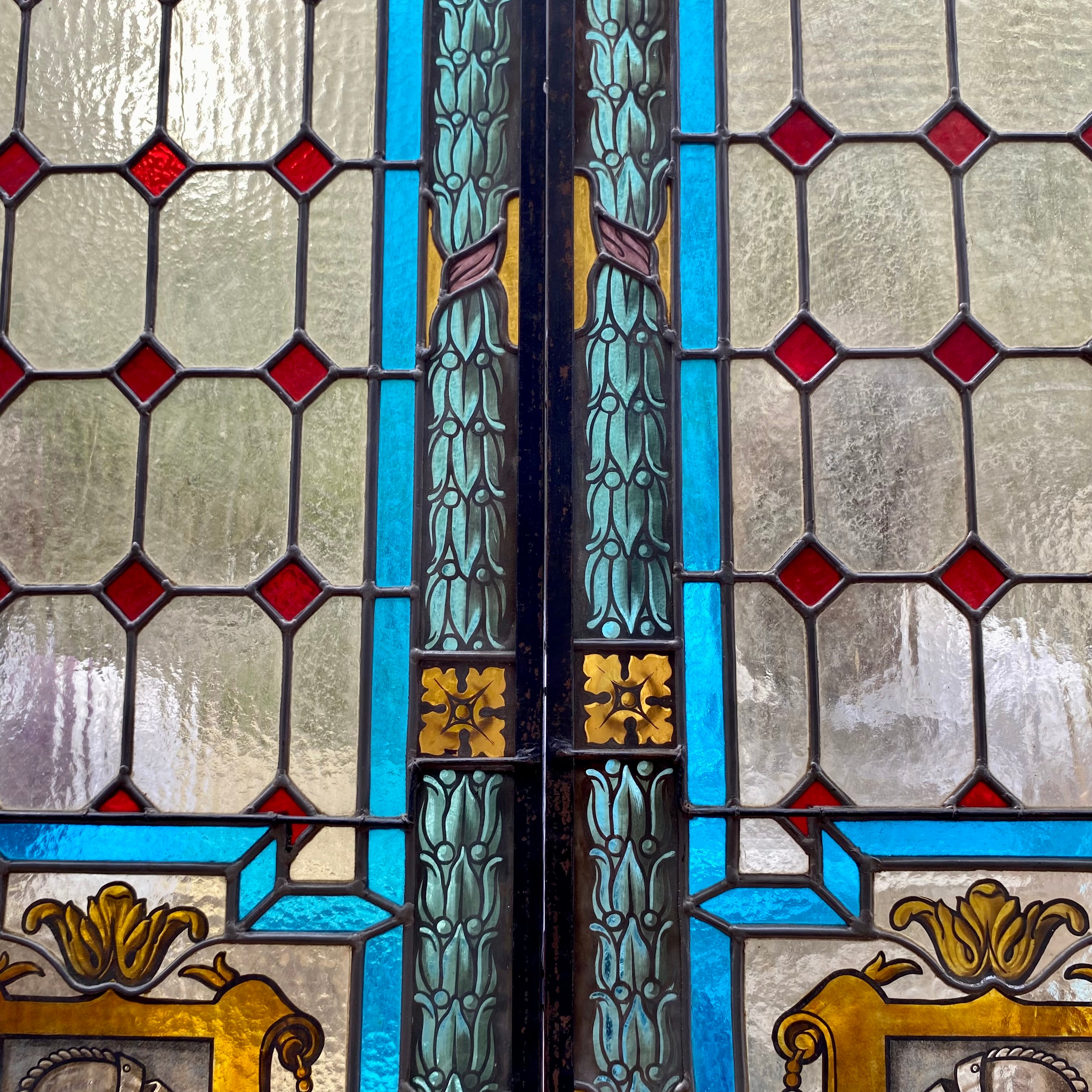 Beautiful Pair of Stained Glass Door Panels with Fanlight