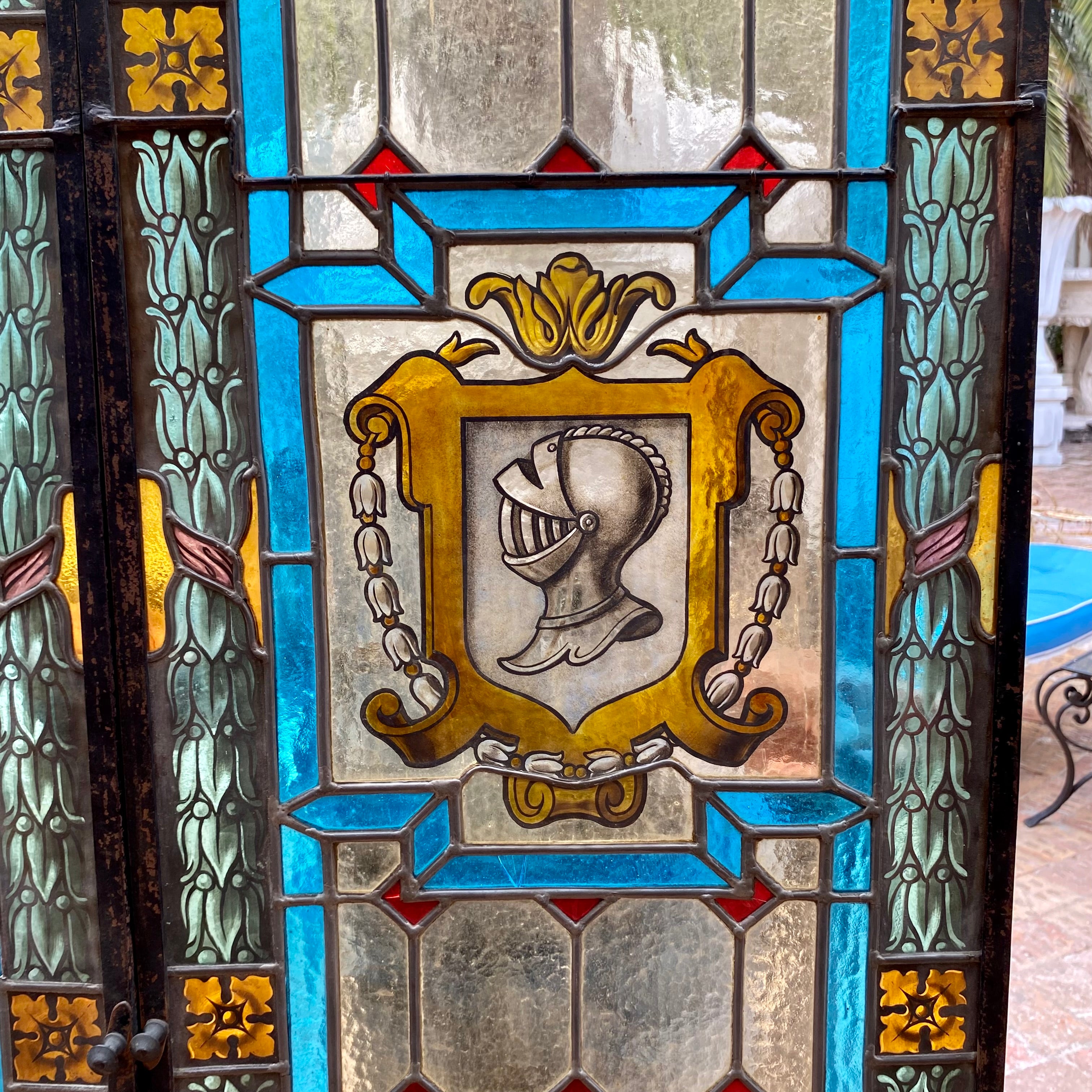 Beautiful Pair of Stained Glass Door Panels with Fanlight