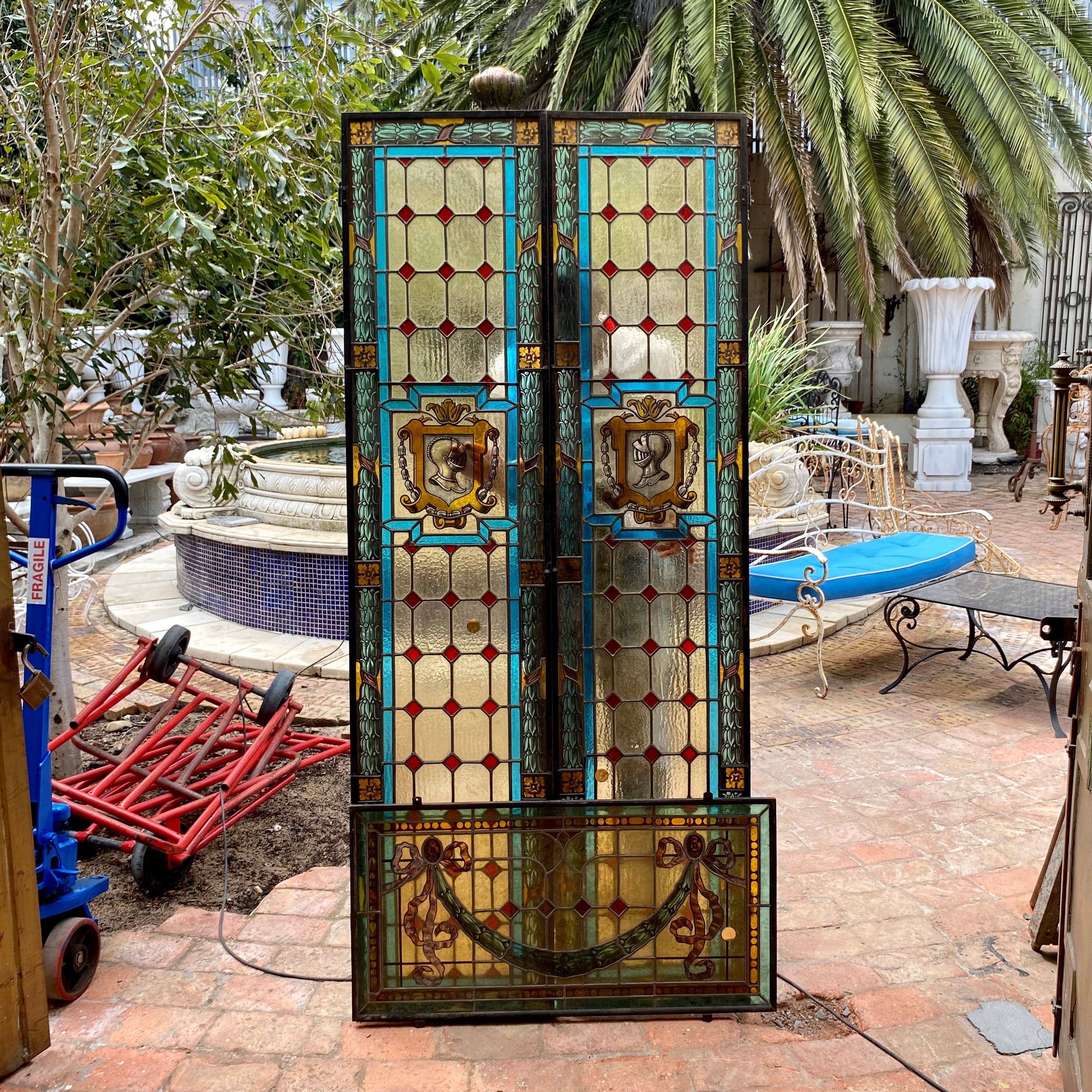 Beautiful Pair of Stained Glass Door Panels with Fanlight