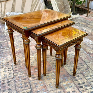 Antique Polished Inlaid Nestling Tables with Brass Castings