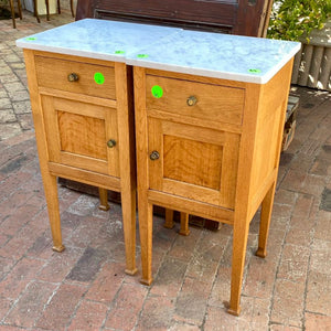 Pair Country Chic French Oak and Marble Pedestals