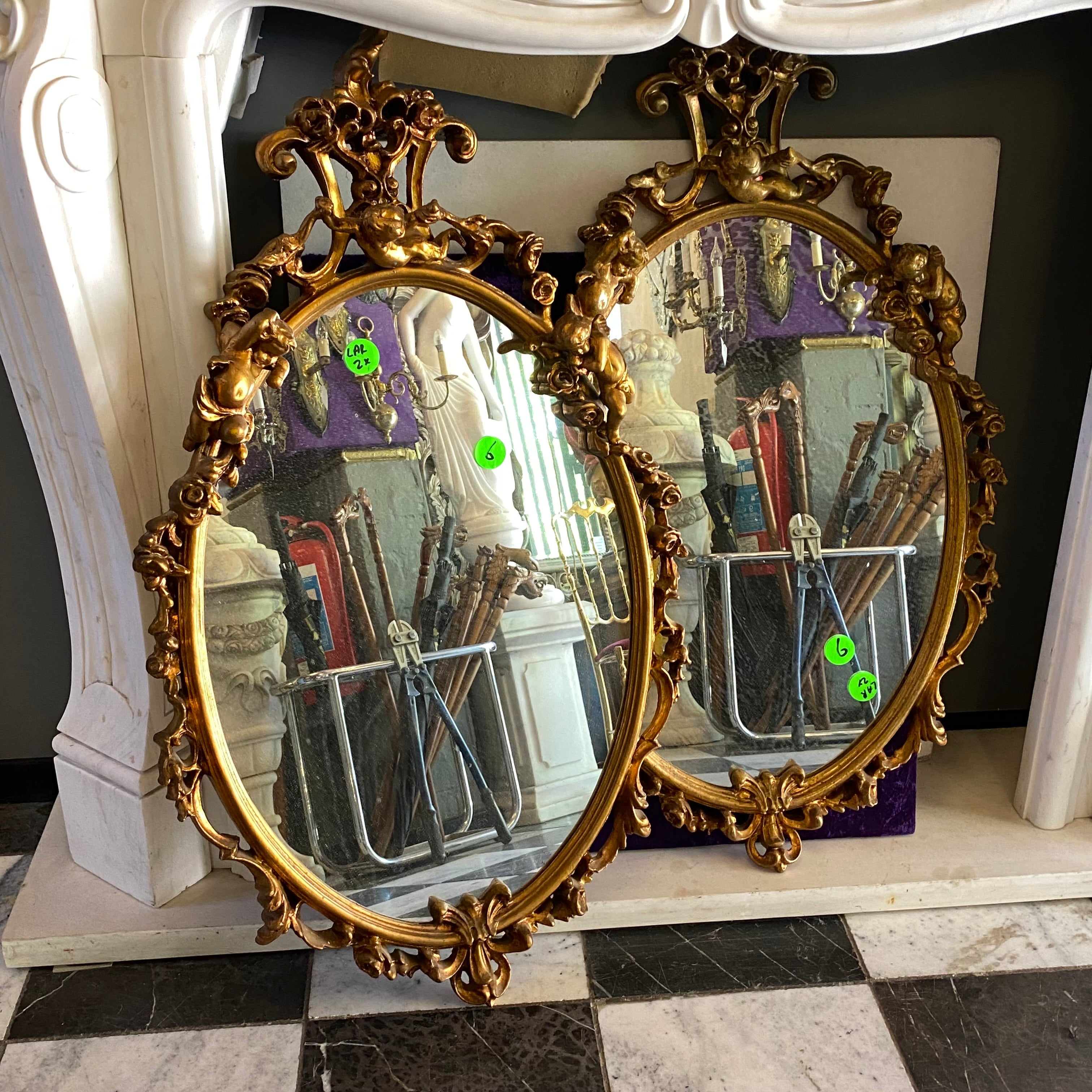 Antique French Gilt Mirrors with Cherubs